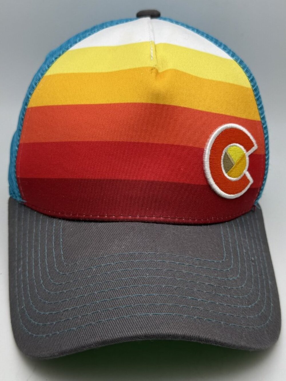 YoColorado Trucker Hat Colorado Flag C Logo Turquoise Gray Snapback Cap
